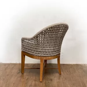Kursi makan anyaman rope warna grey, rangka kayu jati, desain minimalis modern