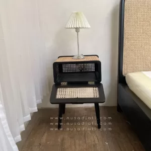 Nakas rotan kayu jati warna hitam model minimalis