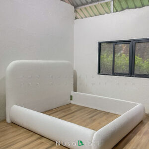 Bed Frame Minimalis Boucle Cream Rounded