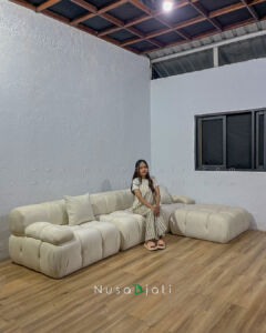 Sofa Boba Kain Bludru Putih